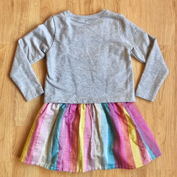 EUC Hatley Girl’s Dress-Sweatshirt Top with Butterfly + Striped Shimmer Skirt - Picture 2 of 7